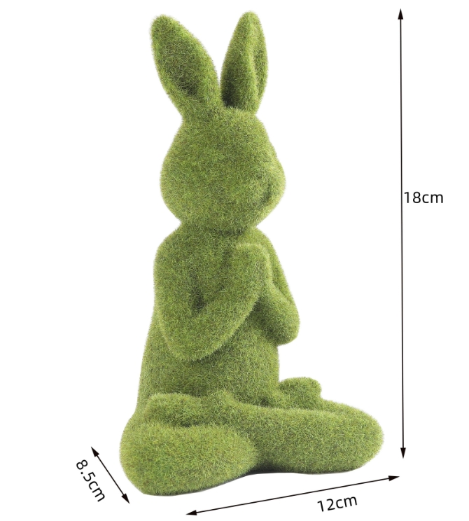 Resin Crafts Easter Bunny Decor Moss Bunny Figurine Flocked Yoga Rabbit Decor for Desktop