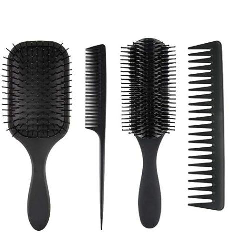 4PCS Black Paddle Hair Comb Plastic Massage Hair Brush Tail Comb