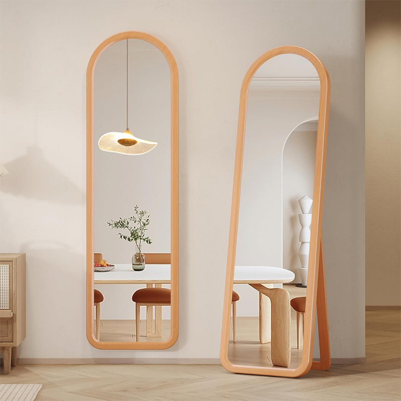 Arched Full Length Free Standing Mirror Arch Wall-Mounted Wood Frame Dress Mirror