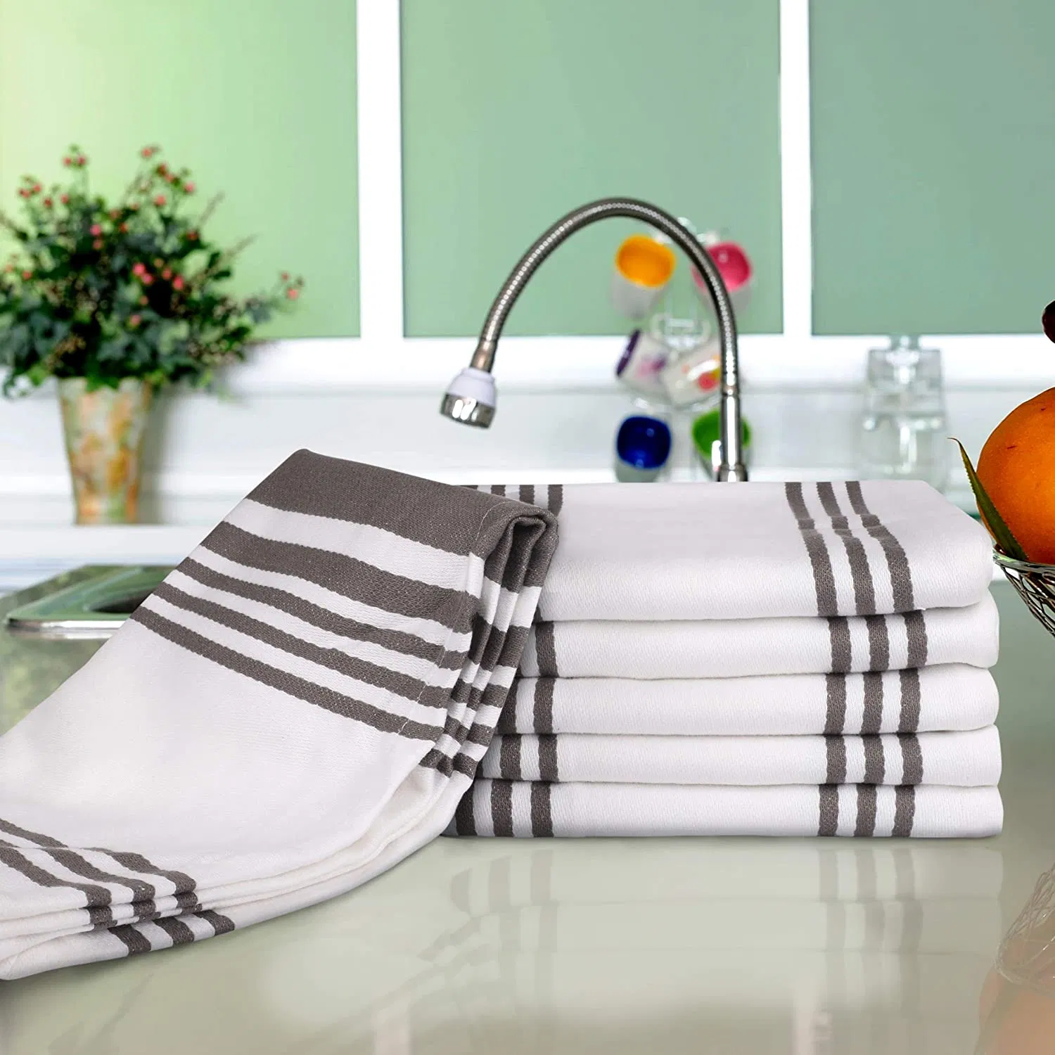 Highly Absorbent Dish Towel with Mitered Corners Trendy Stripes Bar Towels