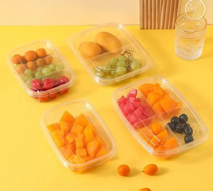 Customisable Disposable Plastic Fruit Salad Packaging Box 2 3 4 Compartment Container with Lid
