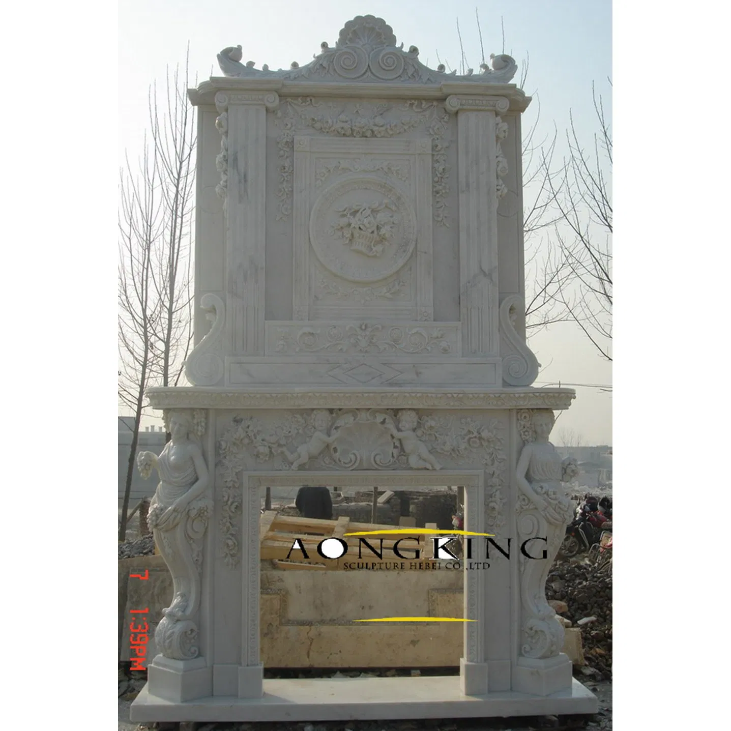 Handicraft Roma Floating Mantel Classical Styles Double Marble Fireplace Surrounds