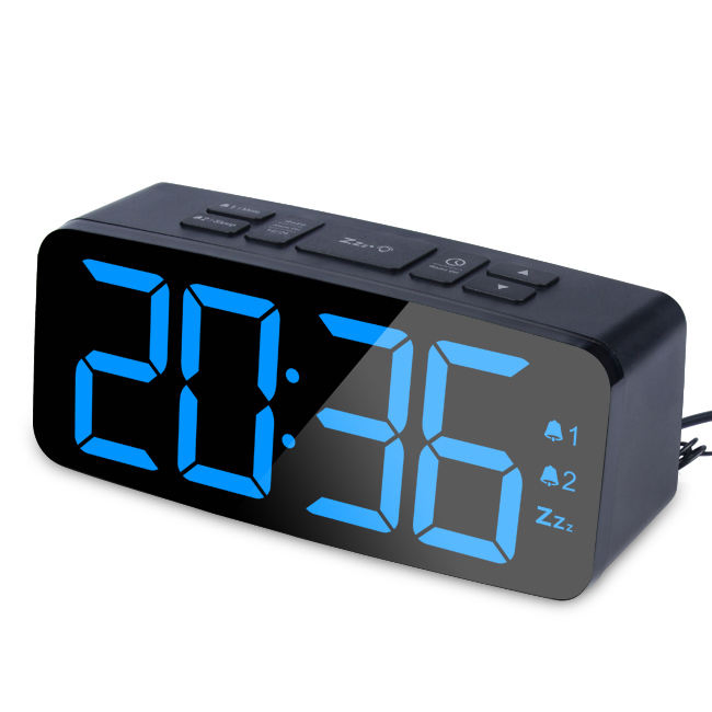 Portable Blue Digital Alarm Clock Radio with Night Light