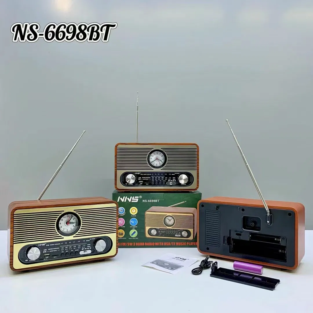 Радио NS-6698BT с Bluetooth и сабвуфером в деревянном корпусе