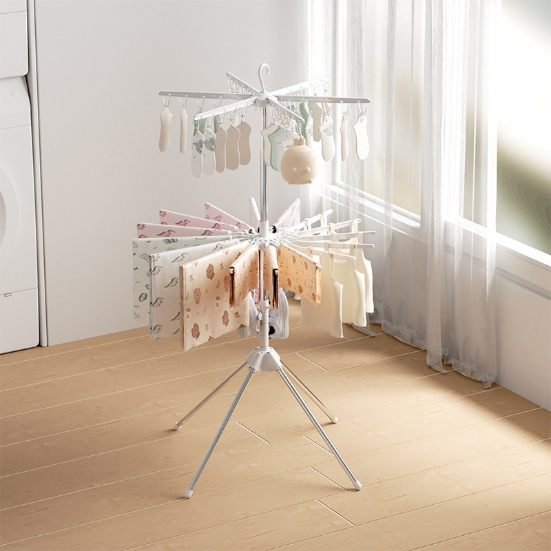Multifunctional Rotating Clothes Drying Rack, 3-Tier Foldable Laundry Dryer, Multi-Clip Hanger for Underwear & Socks