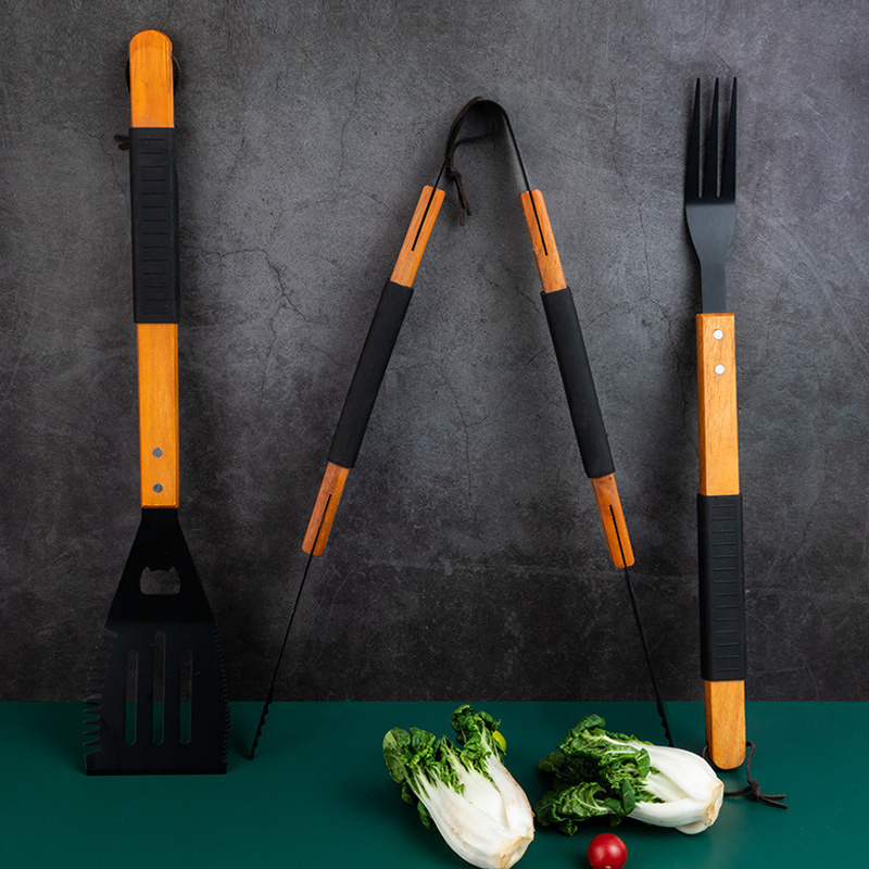 3-Piece Grill Tongs and Fork Utensil Set with Solid Wood Handles Mi15990