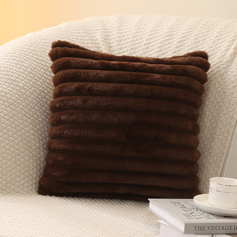 Xinlan Simple Striped Faux Rabbit Fur Throw Pillow Case Single Sided Solid Color Cushion Cover for Couch Bed