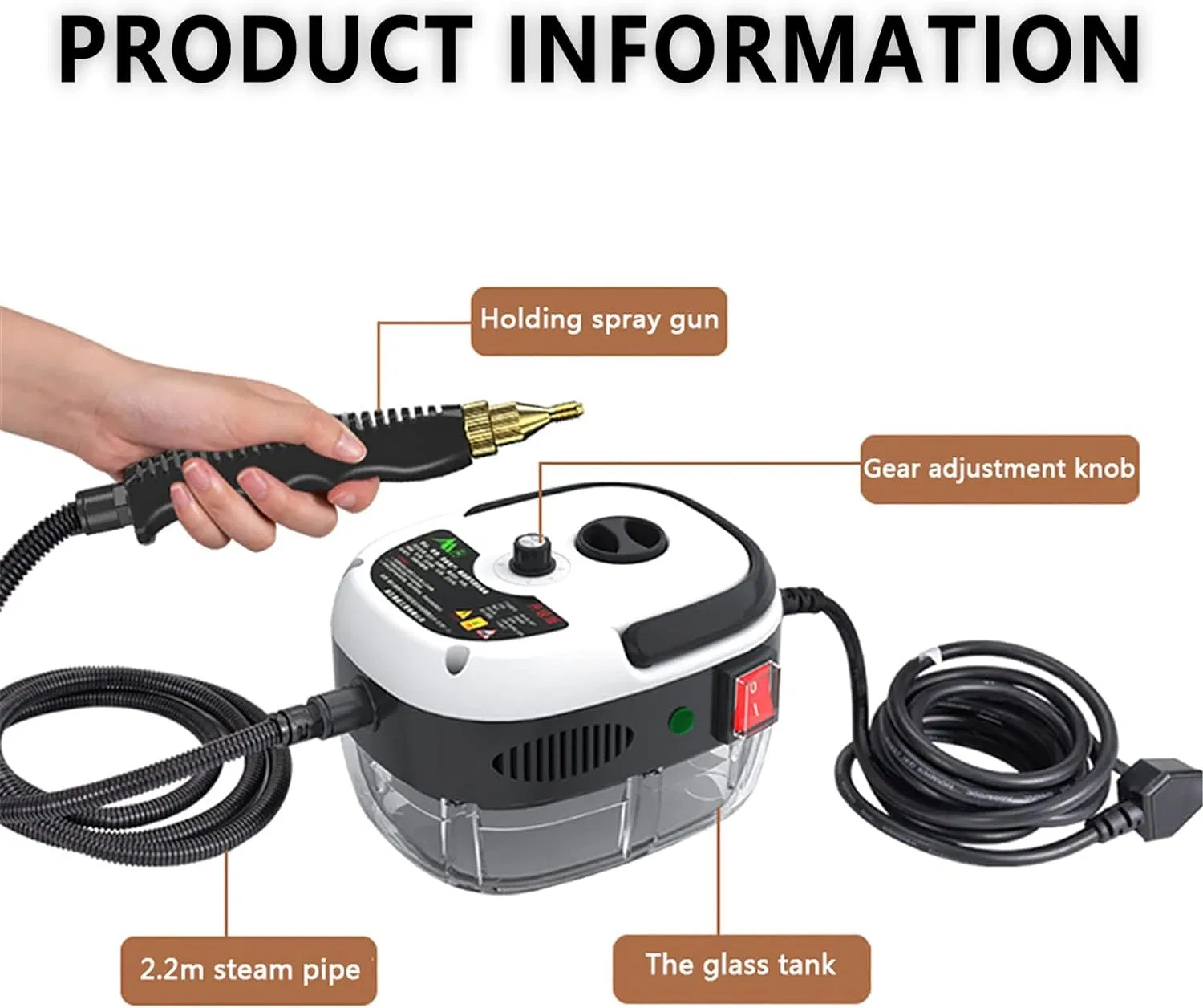 Handheld Pressurized Steam Cleaner 2500W High Temp Portable Cleaning Machine