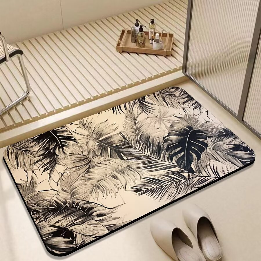 3D Soft Diatom Mud Printed Water Absorbent Rubber Instant Dry Oval Bath Mats Non Slip 40*60cm