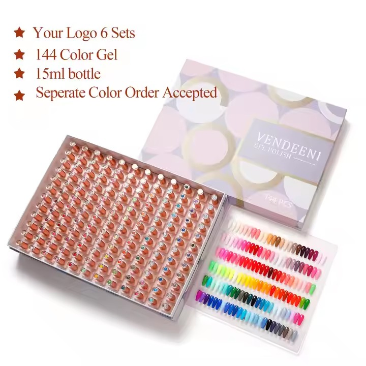 OEM Private Label Gel Polish Set 144 Neon Colors Custom Bottle and Packaging for Nail Salons