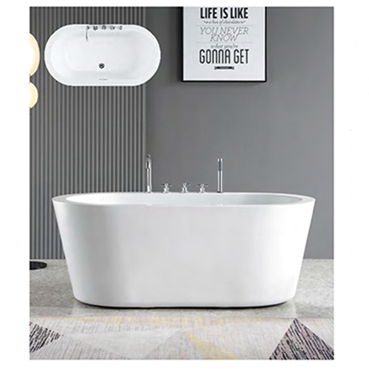 High Quality 140cm White Acrylic Free Standing Bathtub Luxury Rectangular Oval Pattern Bath Tubs for Indoor Bathroom Use