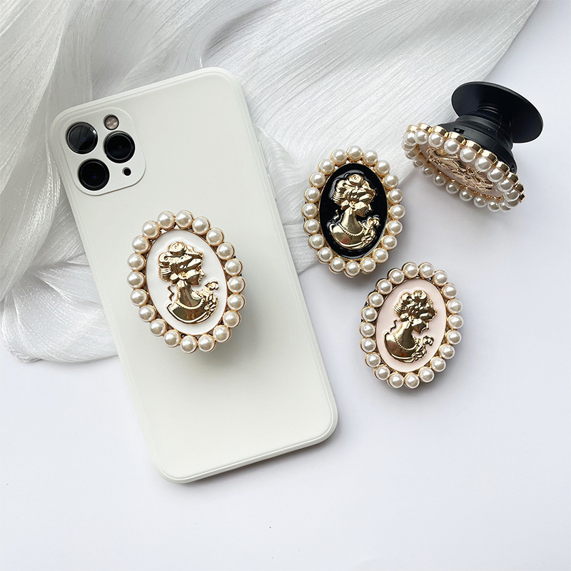 Phone Case Soft Electroplate Fashion Female 3D Pearl Head Cover