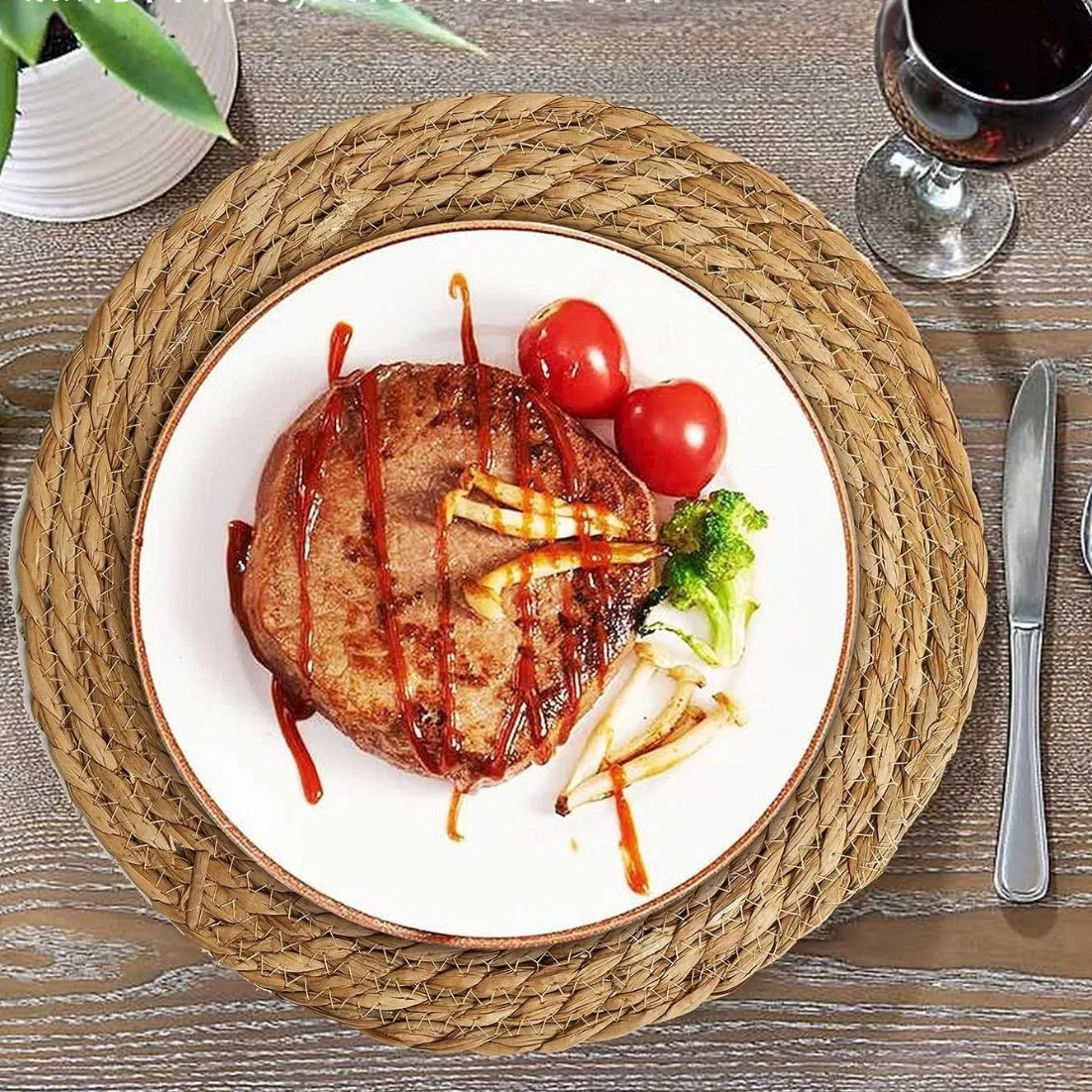 Eco-Friendly Heatproof Natural Rattan Plate Dish Table Mats for Dinner