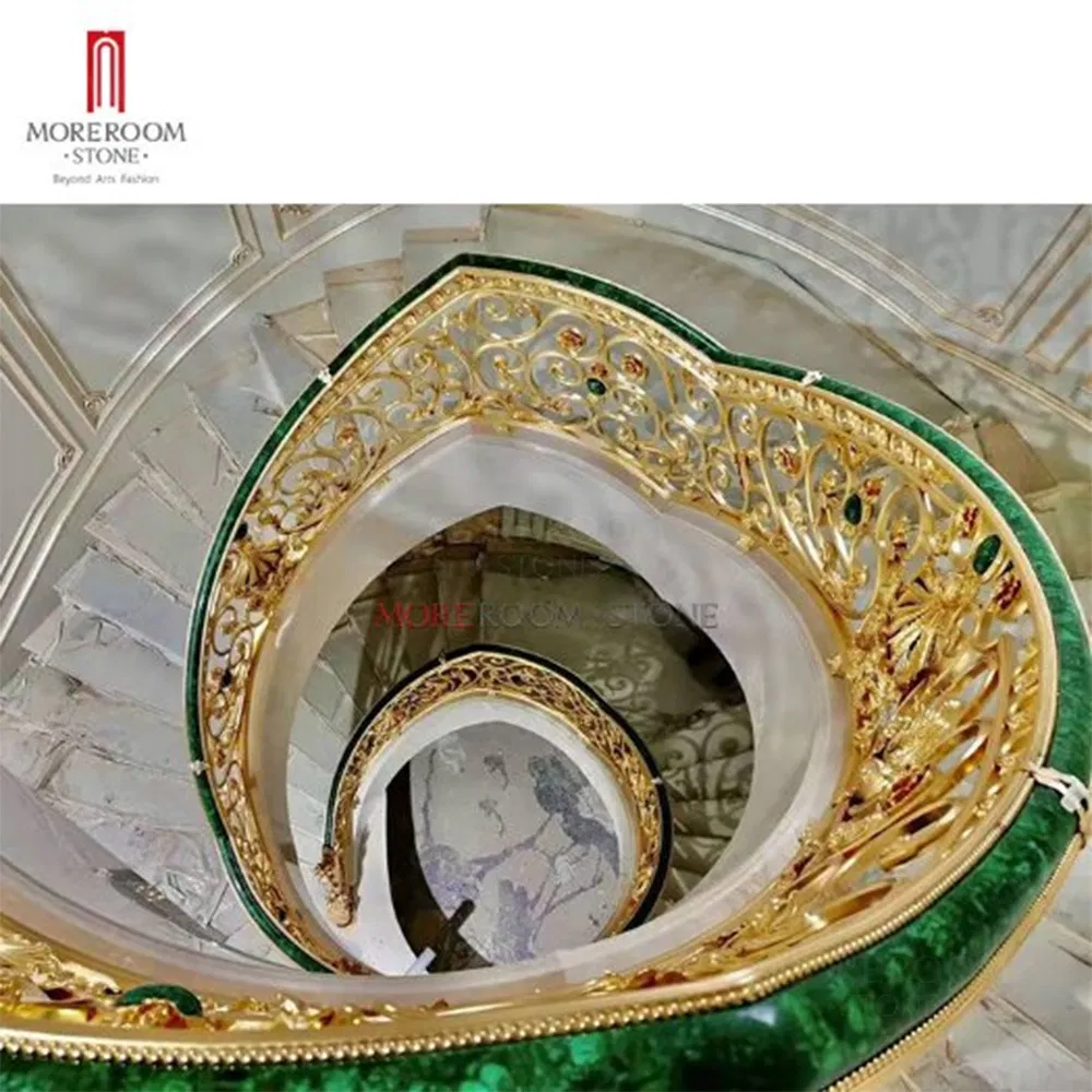 Villa Luxurious Semi Precious Stone Malachite Green Staircase Decoration Parts