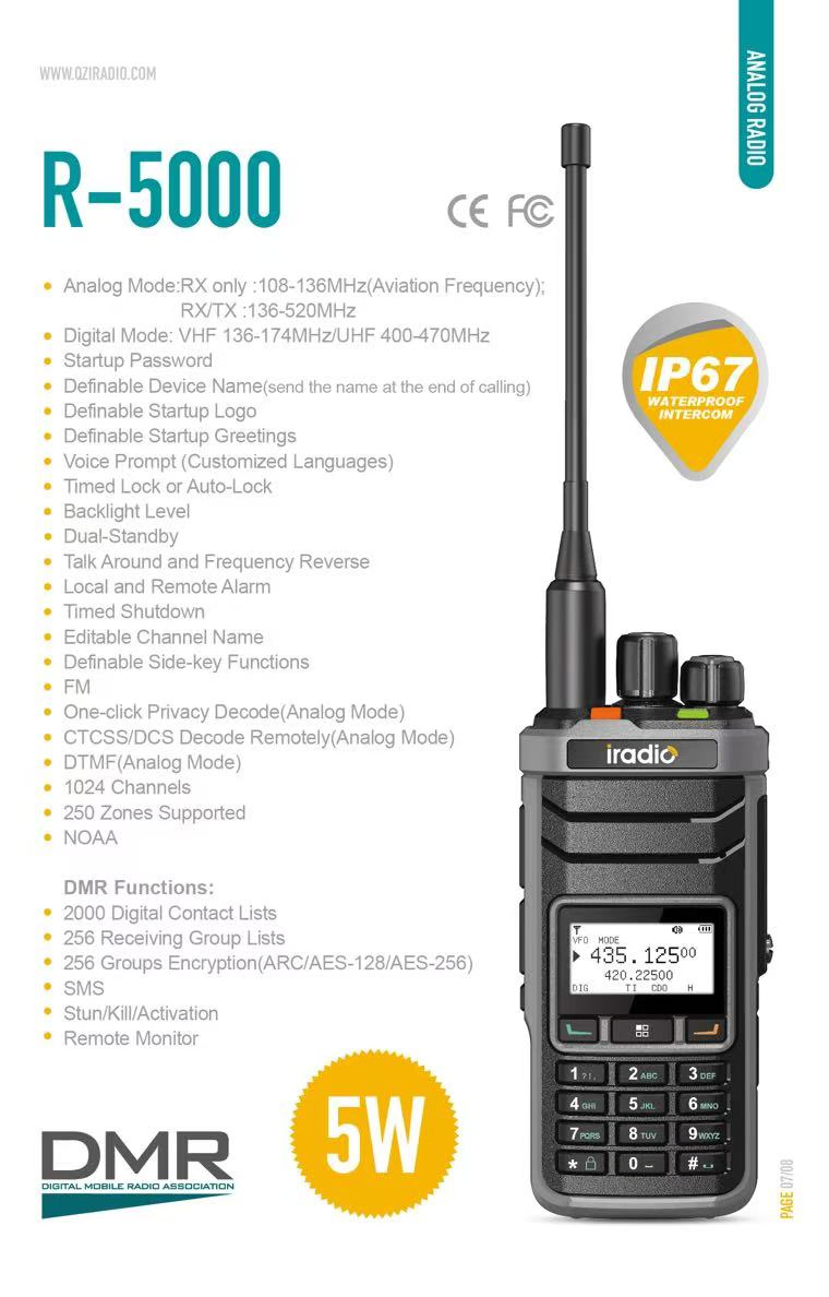 Iradio R5000 Digtal Radio Walkie Talkie 5W Two Way Radio Dmr Ham Radio