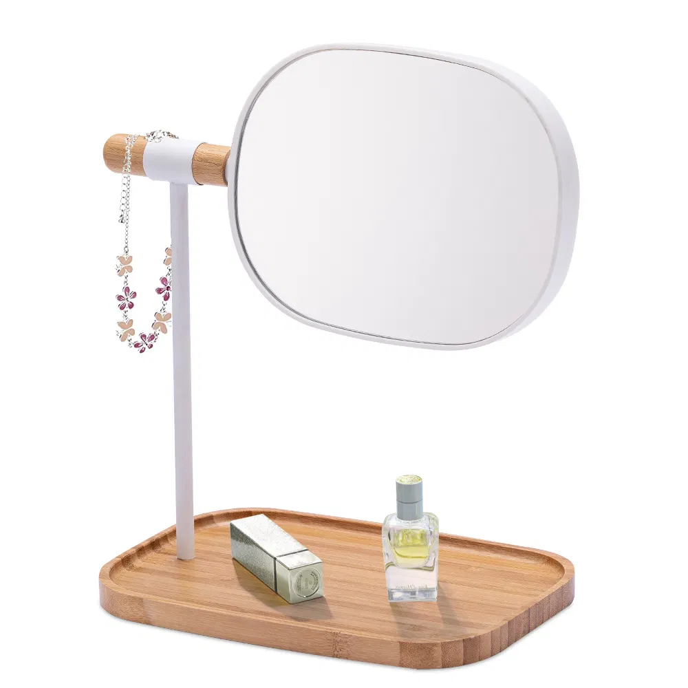 Victory Hot Selling Elegant Style Free Standing Bamboo Mirror with Jewelry Storage
