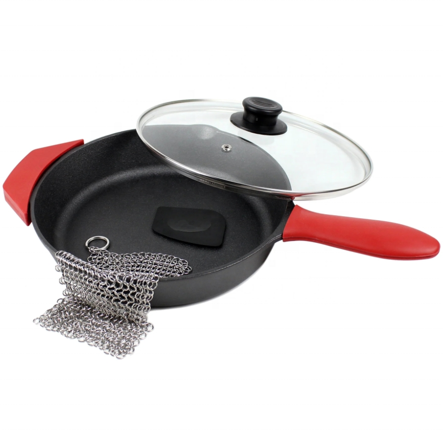 12inch Pre-Seasoned Cast Iron Frying Pan with Glass Lid