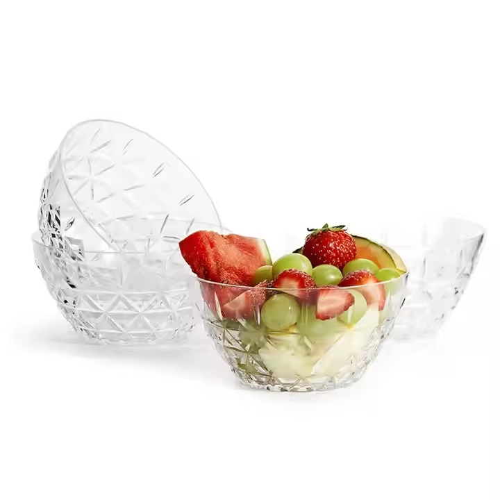 Custom Transparent Acrylic Round Plastic Takeaway Reusable Fruit Salad Bowl with Lid