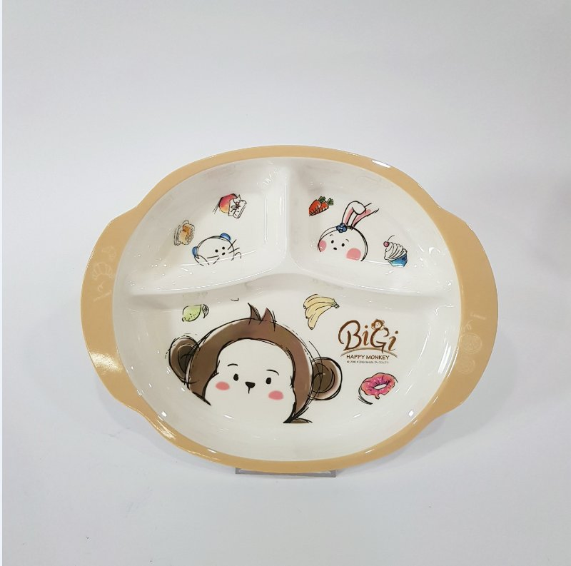 Hot Selling Melamine 3-Divided Monkey Cartoon Printed Plate