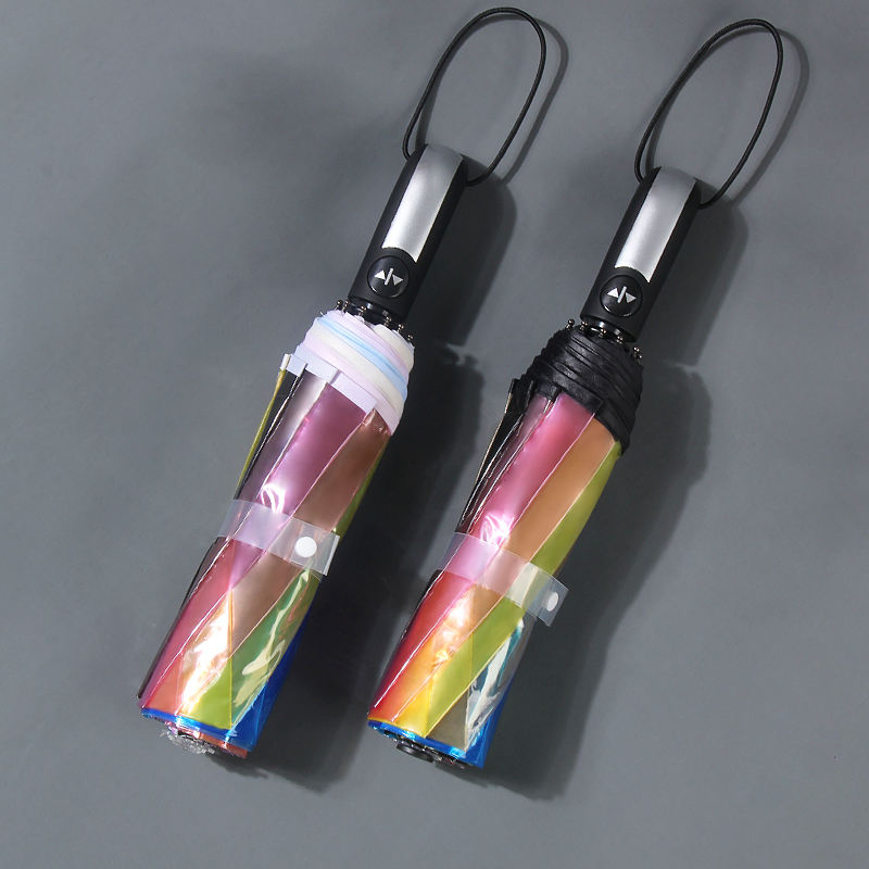 Wholesale Custom Cover Transparent Fabric Rainbow Umbrella Logo 3 Folding Umbrella