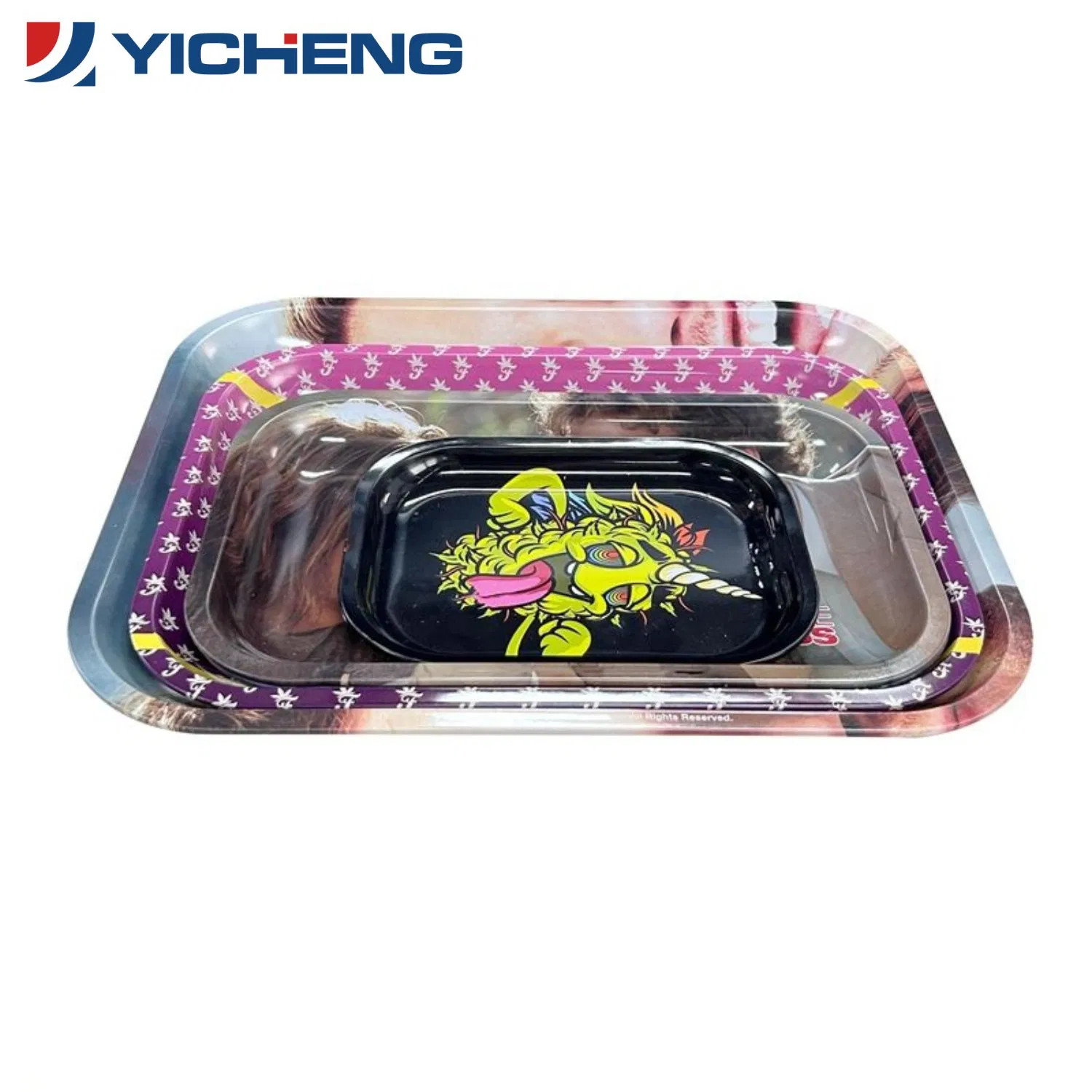 Custom Logo Printed Tin Serving Metal Roll Trays Wholesale Rolling Tinplate Smoking Tray