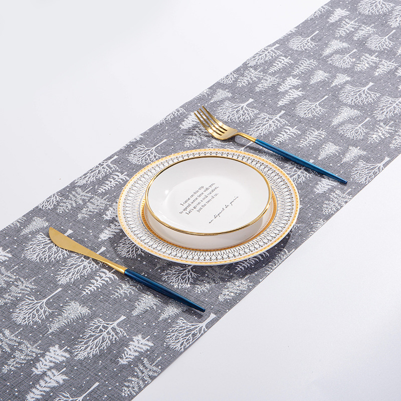 Polyester and Cotton Textile Fabrics Silver and Gold Snows Christmas Best Decoration Linen Fabric Rolls Indoor Christmas Ornaments Table Cloth Table Runner