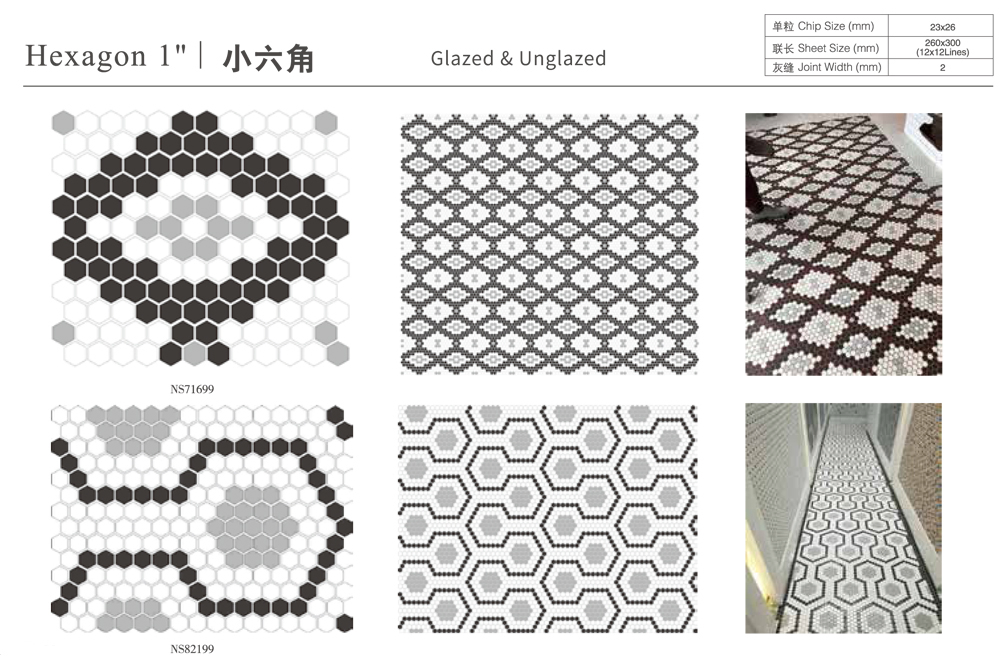 Wall Backsplash Floor Decor Hexgaon Glossy and Matte Ceramic Mosaic Tile