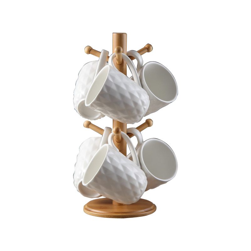 Бамбуковая подставка для чашки с керамической кружкой