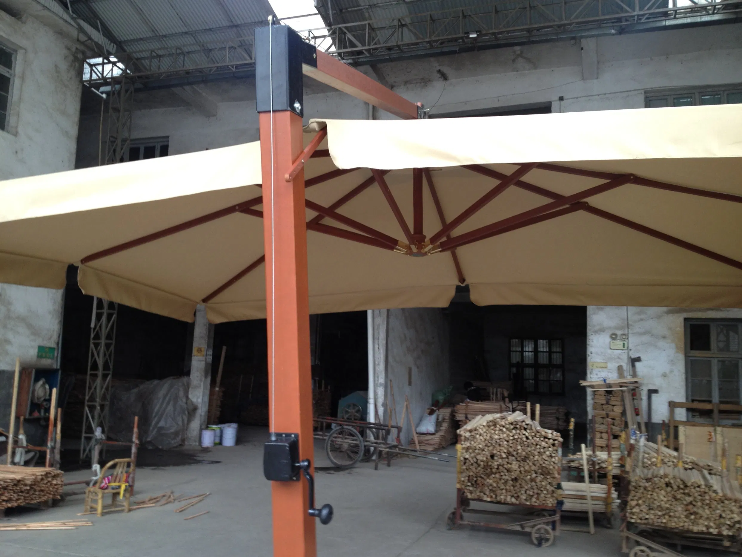 Outdoor Garden Square 3X3m Wooden Hanging Umbrella Parasol with Flap High Quality