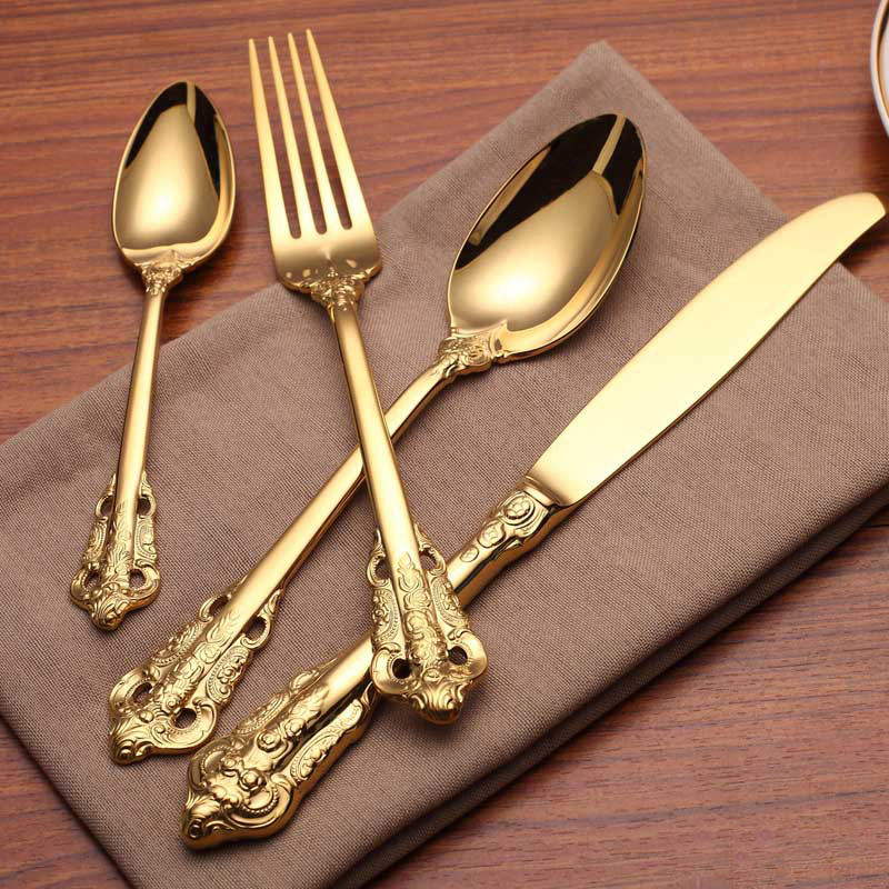 Stainless Steel Cutlery Set Palace Series Gold Plated Vintage Cutlery