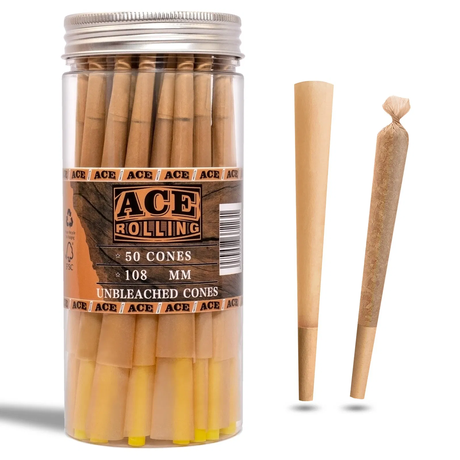 50 100 200 Cones/Jar Kingsize 100% Vegetarian Pre Rolled Cones Rolling Paper Smoking