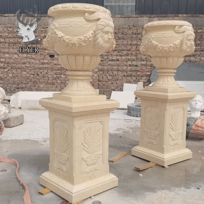 Garden Stone Urns Hand Carved Natural Stone White Marble Planter and Flower Pot