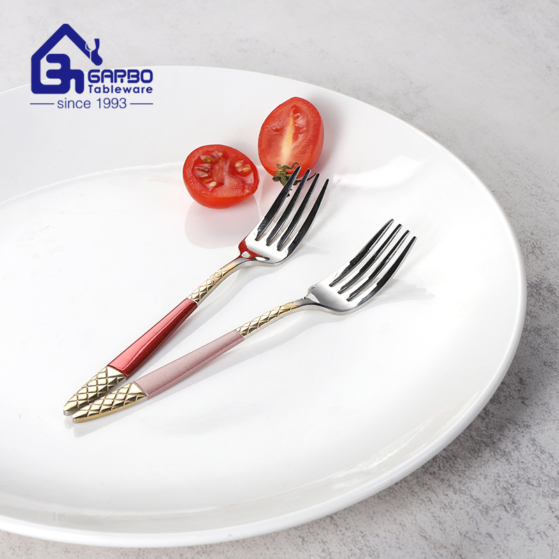 Garbo Jieyang Factory Wholesale Stainless Steel Pastry Fork with Gold and Blue Handle