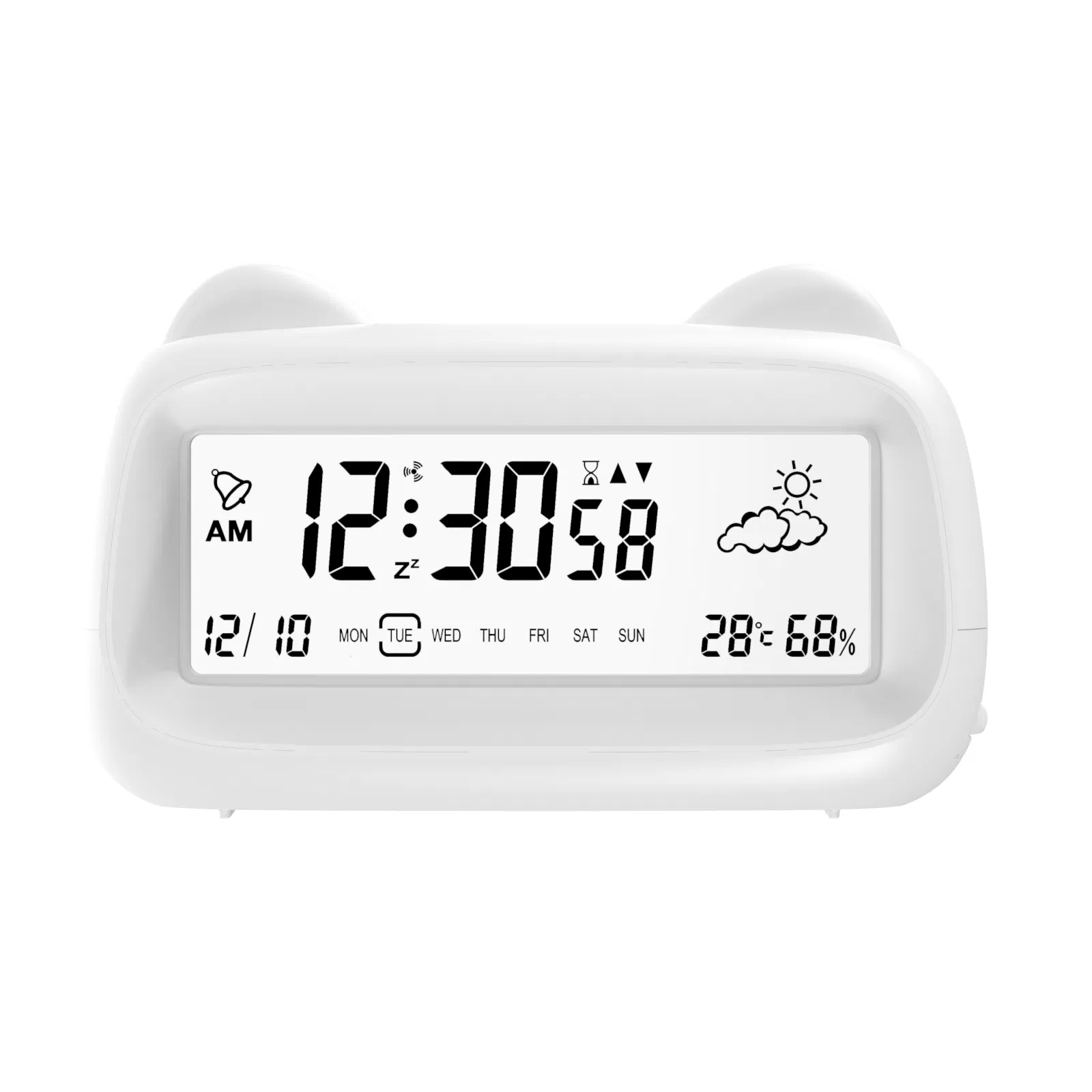 Cartoon Cat-Shaped Large Electronic Alarm Clock with Temperature Display Silent and Backlight Simple Design