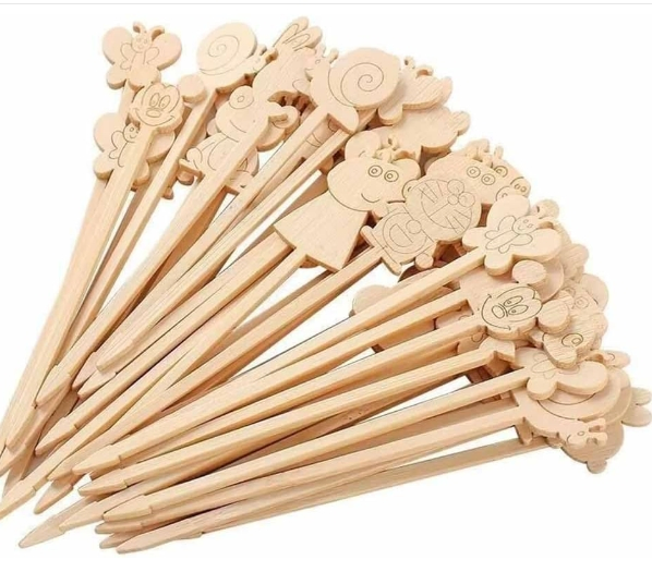 Cartoon Natural Bamboo Skewers Wood Cocktail Picks Mini Food Fruit Sticks