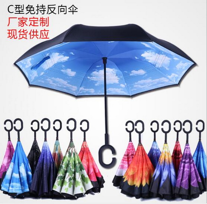 Двухслойная рекламная зонт-инверсия с C-образной ручкой