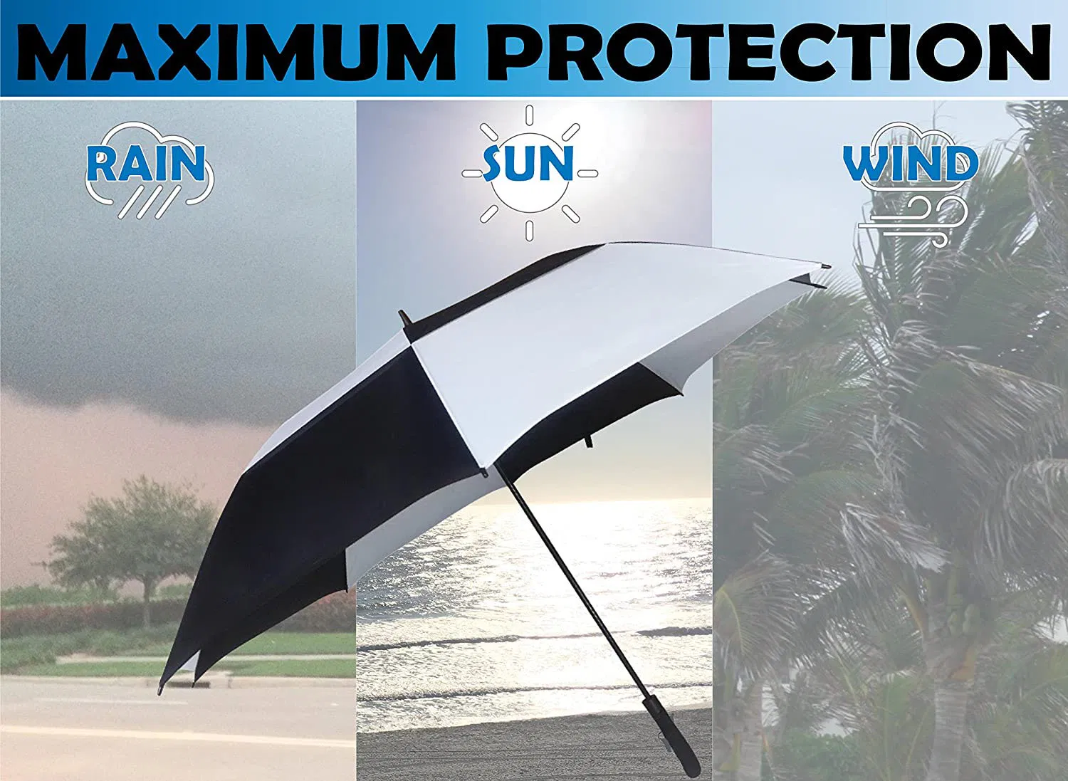 Большой зонт для гольфа 62-72 дюйма, ветроустойчивый