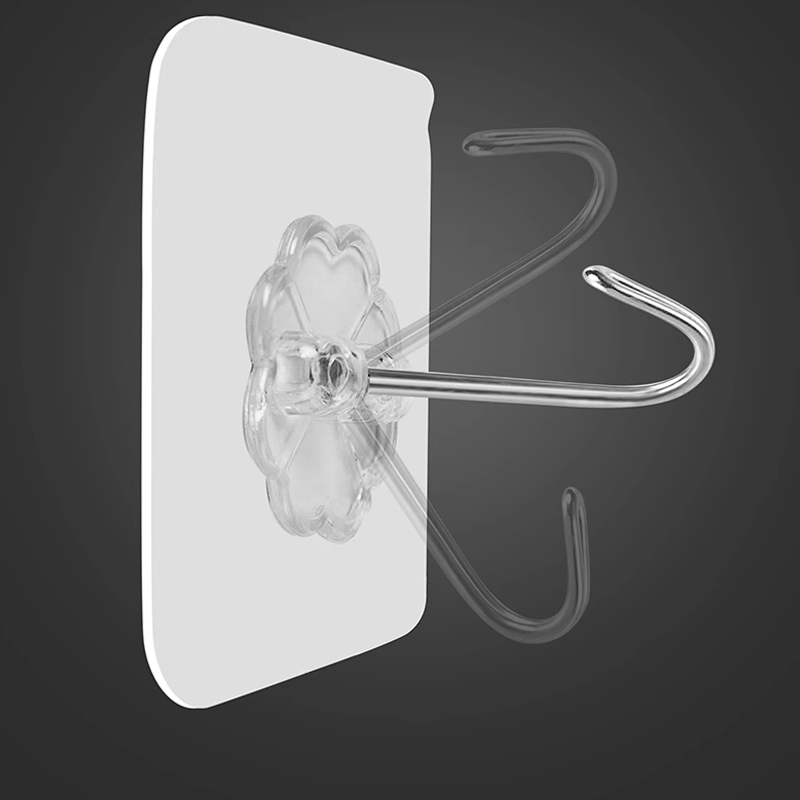 Best Selling Quality Wholesale Beautiful Self Adhesive Loop Bathroom Accessories Cloth Hanging Bag Hat Coat Wall Hanger Transparent PVC Plastic Hook
