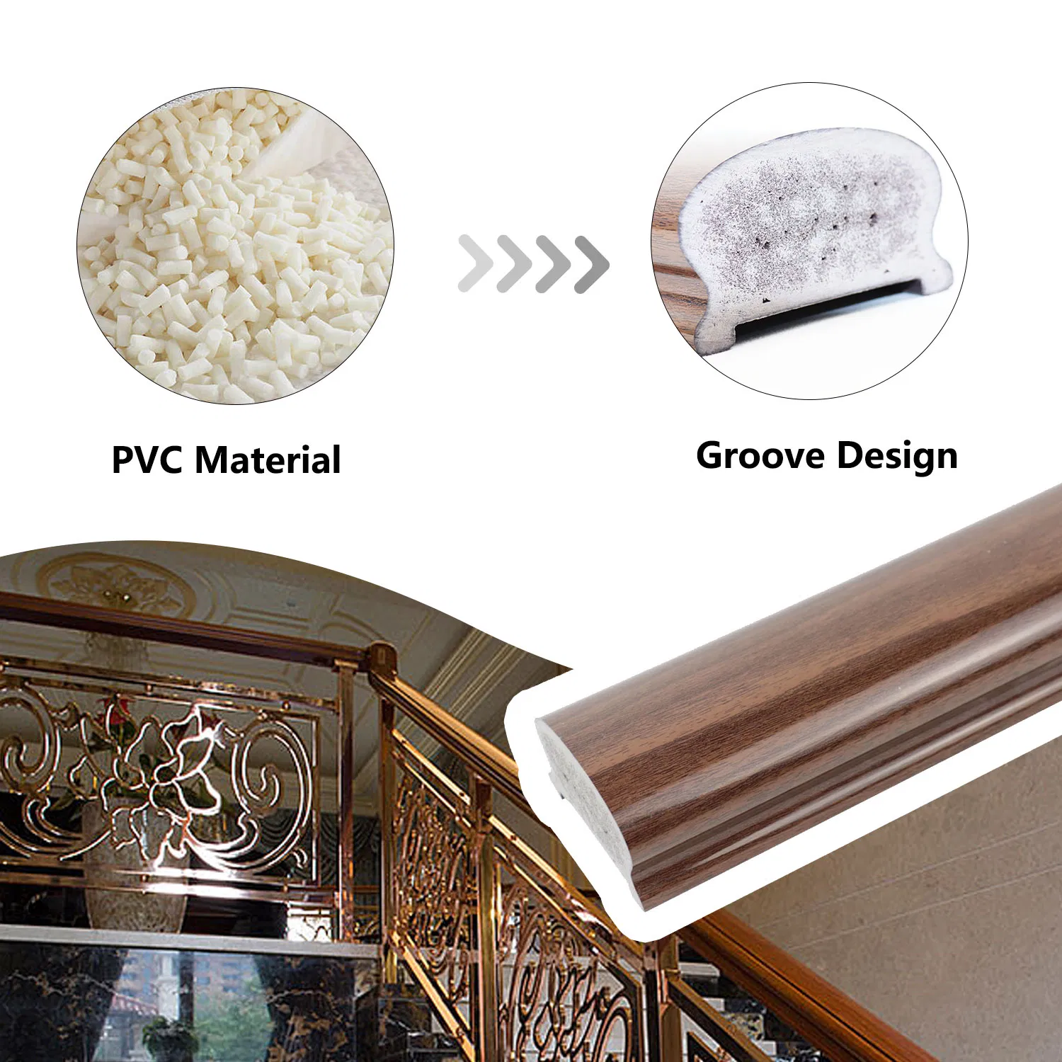 Multi-Function Widely Used Solid PVC Handrails Wall Mount Non-Slip Banister
