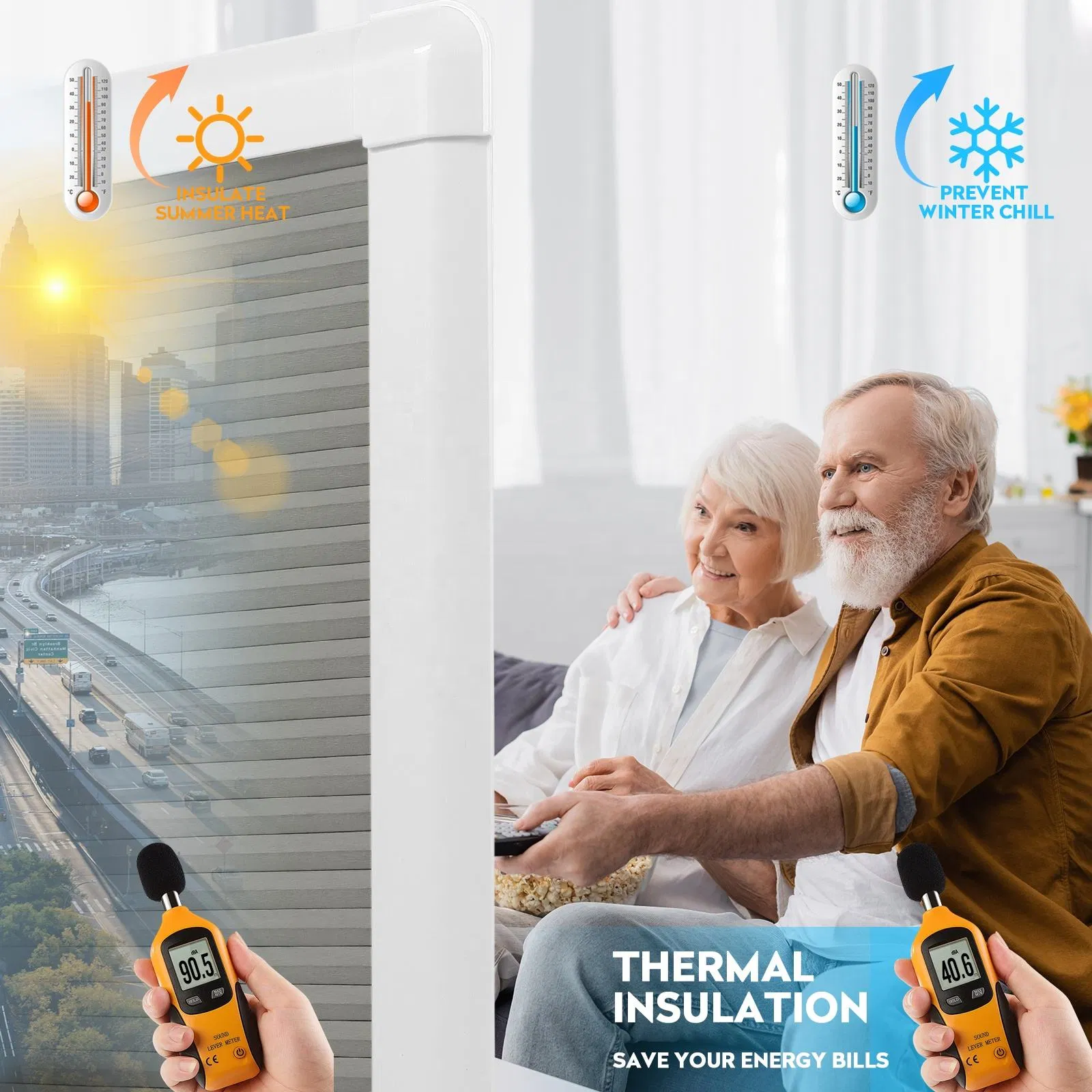 Cordless Cellular Shades Interior Inside Open Built -in Window Honeycomb Spring Blinds with Frame for French Door