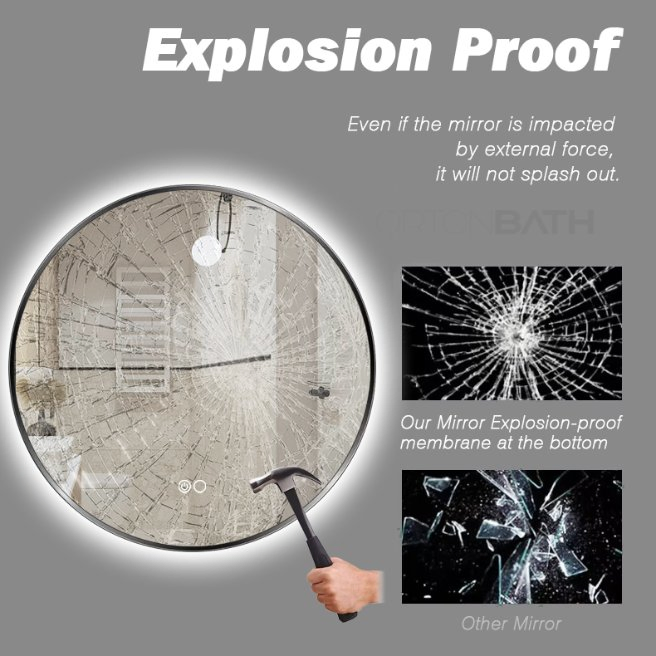 Ortonbath Round Black Metal Framed Backlit Round Make up Smart Bathroom Backlit Anti Fog Vanity LED Light Mirror Wall Mirror Bath LED Mirror