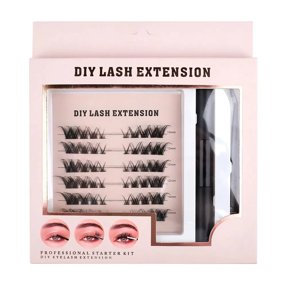Private Label Pre Cut Segment Lashes DIY Eyelash Extensions Kit with Glue and Tweezers