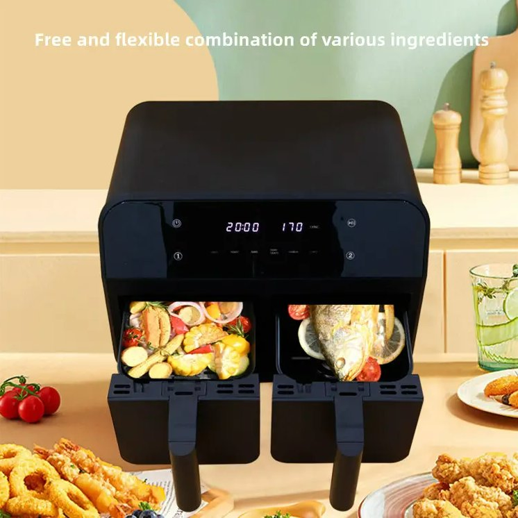 Two Baskets Air Fryer with Oil Free Freidora De Aire Cooking Dual Zones Digital LED Display Control Panel