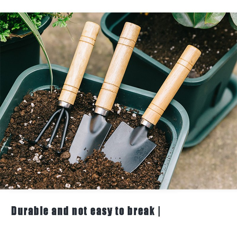 3PCS Mini Garden Shovel Wooden Handle for Flowers Potted Plant Tools Rake Spade Gardening Tools