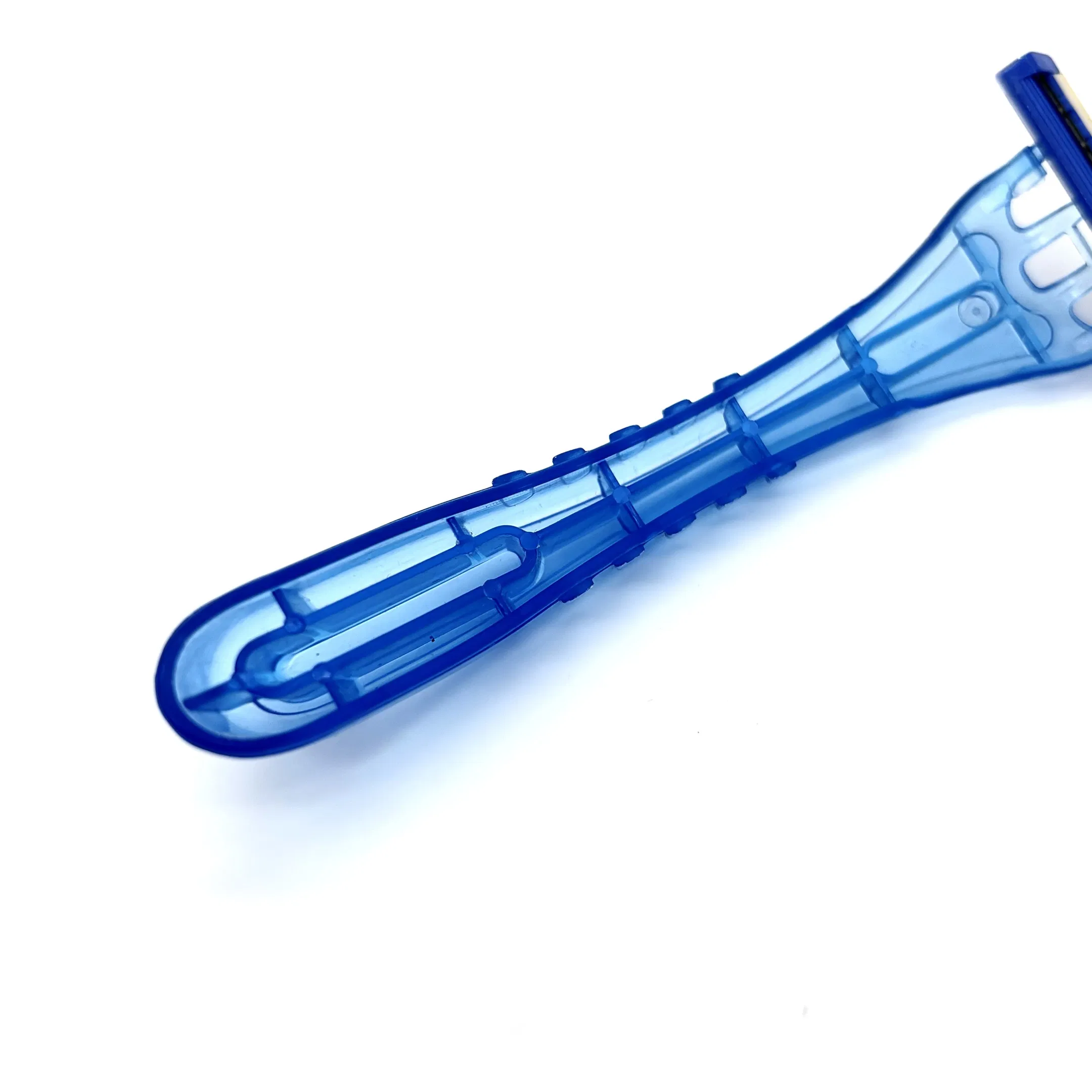 Transparent Blue Crank Razor with Double-Layer Blades and a Lubricating Strip 06