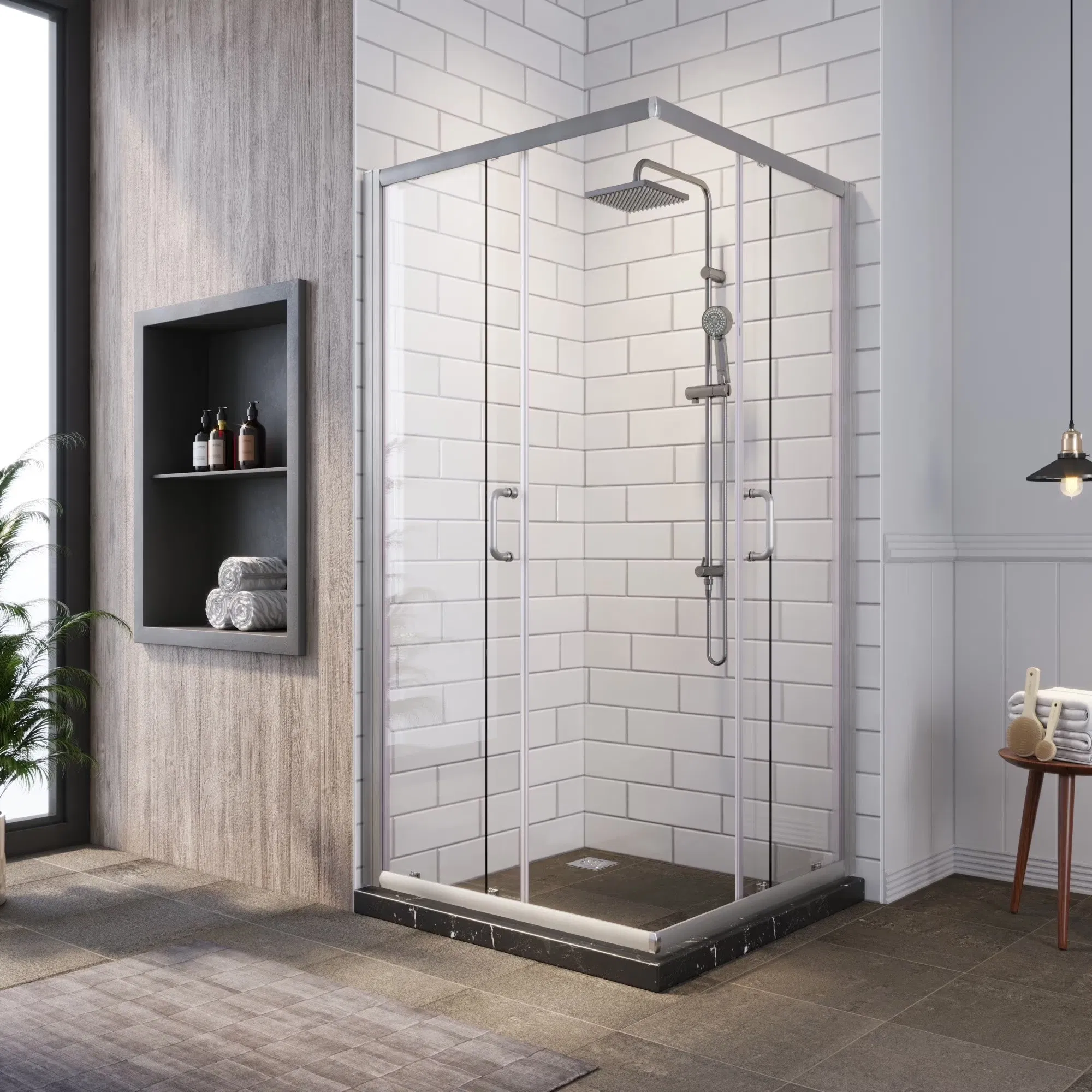 Corner Glass Shower Enclosure with Smooth Sliding Door System