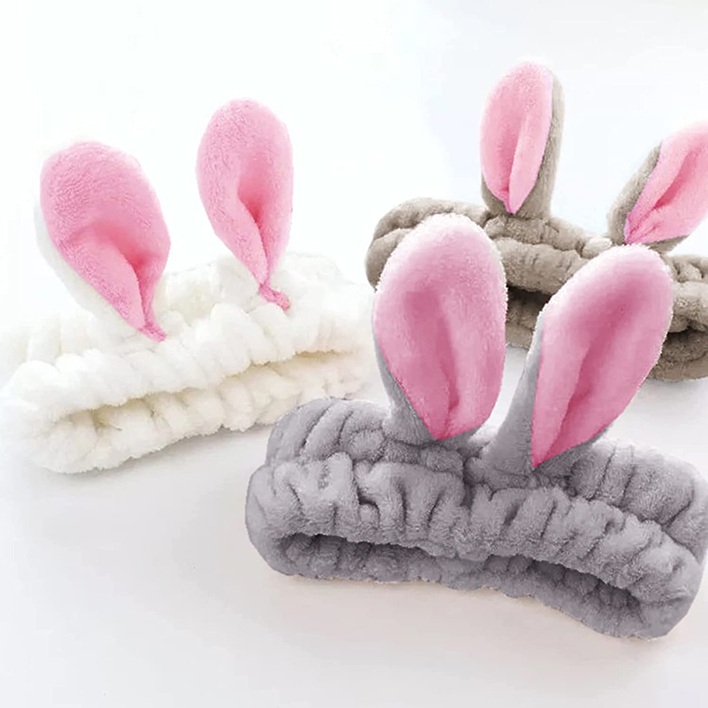 Women Bunny Ears Headband Fashionable Face Washing Hair Band Cute Hairband Fluffy Elastic Makeup Rabbit Headband