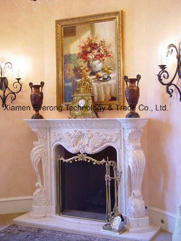 White Marble Stone/Limestone/Travertine Fireplace Mantel/Fireplace with Good Carving