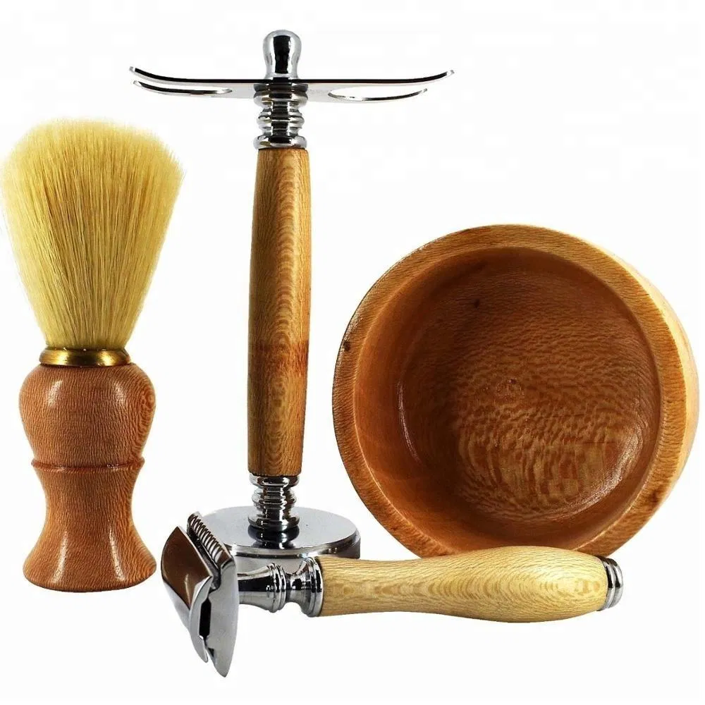 Wooden Shaving Kit with Synthetic Brush / Shaving Care Cleaning Kit