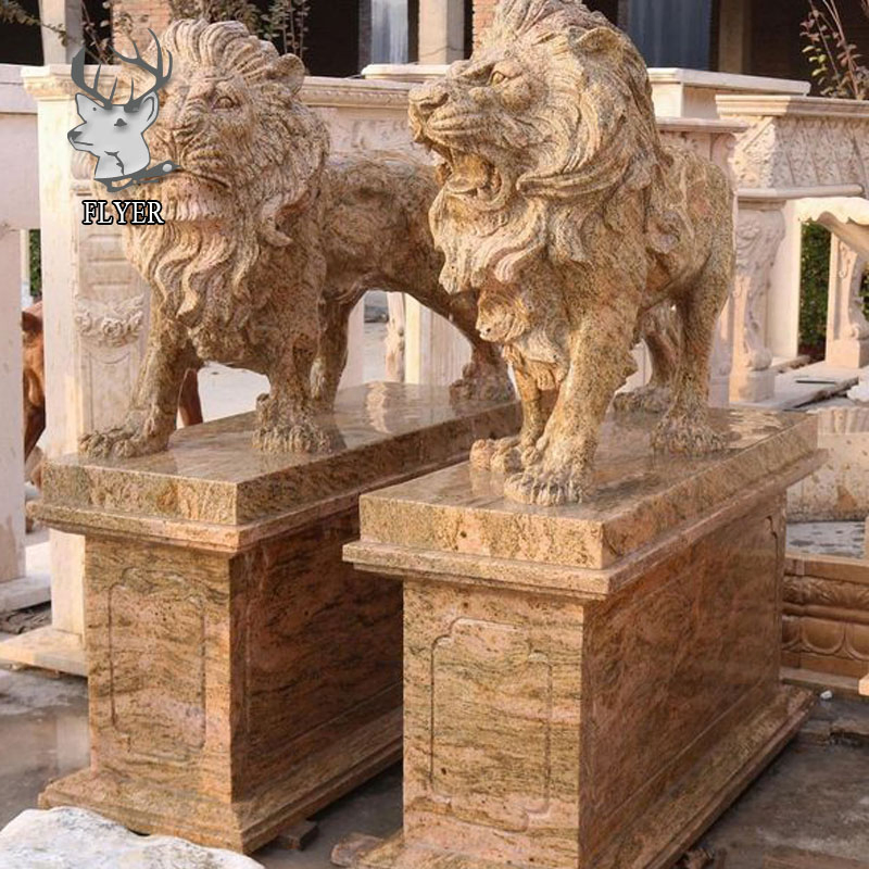 Popular Design Indoor Decoration Natural Beige Marble Fireplace Hand Carved Marble Lion Statue Carving Customized Size Fireplace Mantel Surrounds